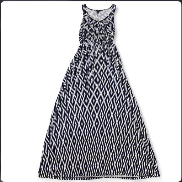 GAP Dresses & Skirts - Gap Navy White Geometric Argyle Maxi Dress XS Boho Sleeveless Flowy